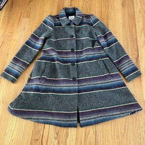 Vintage Wool Coat Size 8 Woolrich Indian Blanket Striped Long USA Steven Alan